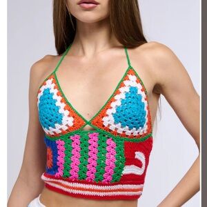 AKIRA Multicolor Crochet Halter Top‎